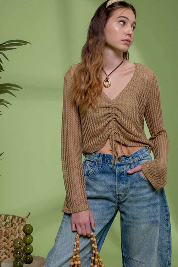 DRAWSTRING CROCHET TOP