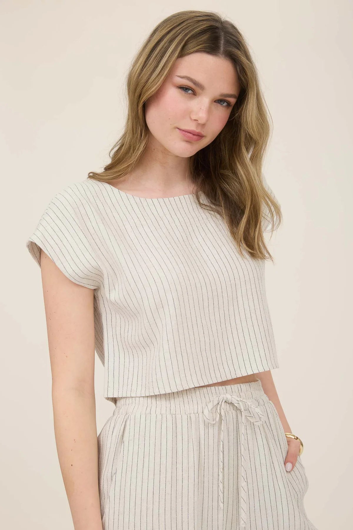 PINSTRIPE LINEN TOP