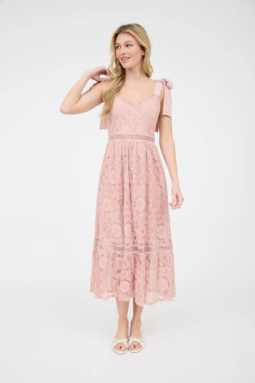 LACE SHEER TRIM MIDI DRESS