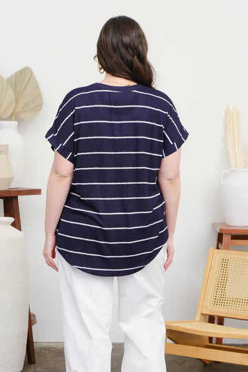 STRIPE CUFF SLEEVE KNIT