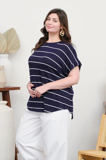 STRIPE CUFF SLEEVE KNIT