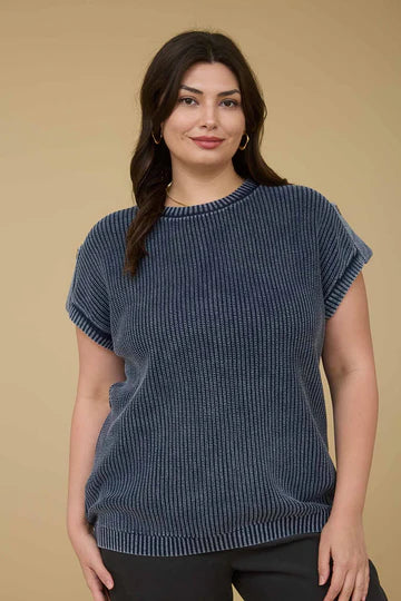 WASHED TAB PULLOVER SWEATER