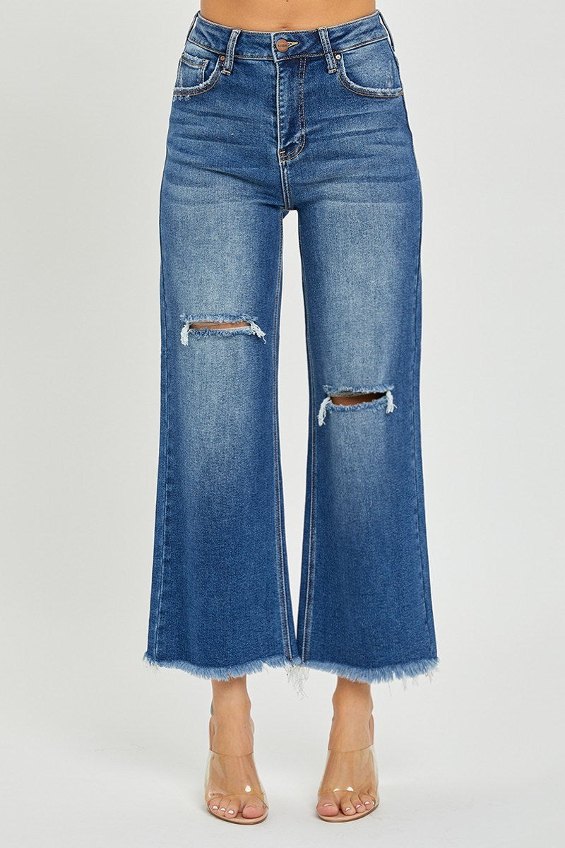 RISEN FRAYED ANKLE JEANS