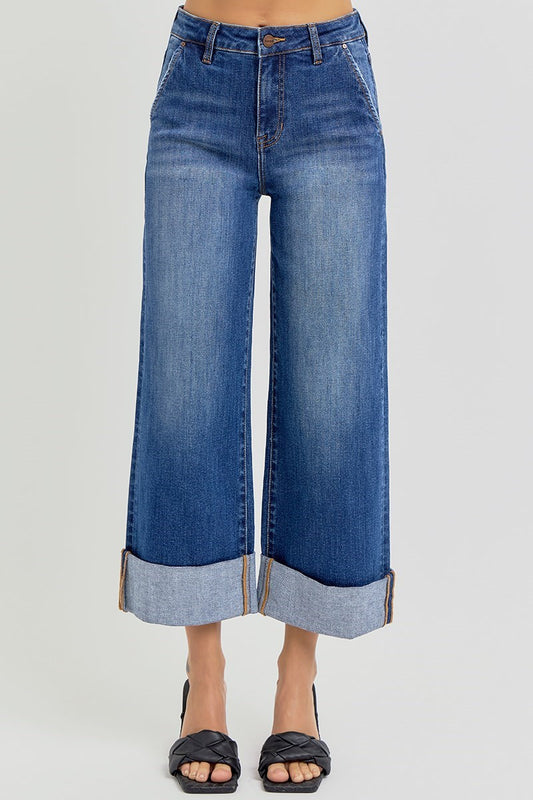 RISEN WIDE CUFFED JEANS
