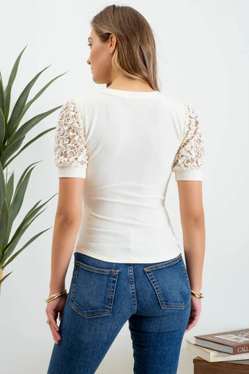 LACE PUFF SLEEVE TOP