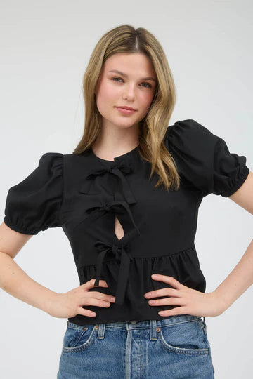 BOW TIE PUFF SLEEVE TOP