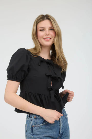 BOW TIE PUFF SLEEVE TOP