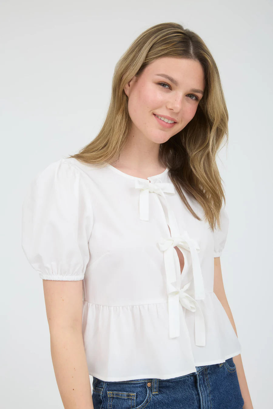 BOW TIE PUFF SLEEVE TOP