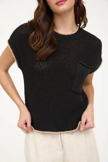POCKET TRIM SLEEVE SWEATER