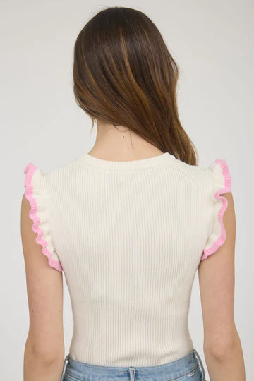 CONTRAST RUFFLE SWEATER
