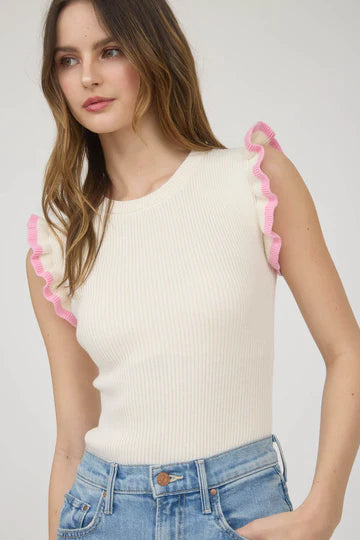 CONTRAST RUFFLE SWEATER
