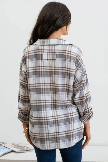 PLAID SPLIT NECK TOP