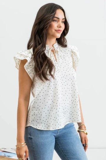 COLLARED WOVEN TOP