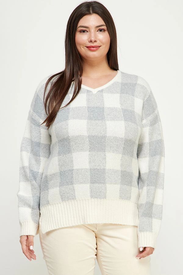 V-Neck Plaid Sweater