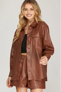 FAUX LEATHER BUTTON DOWN