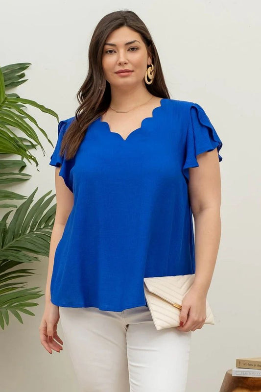 SCALLOP TULIP SLEEVE BLOUSE