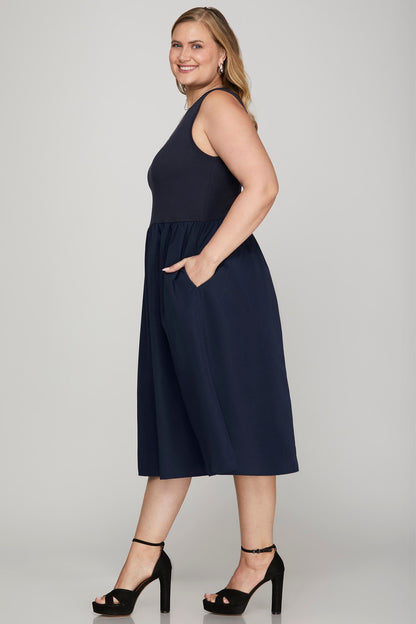 Sleeveless Poplin Midi Dress