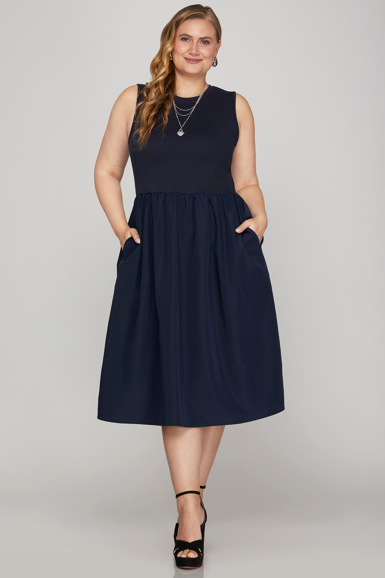 Sleeveless Poplin Midi Dress