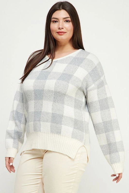 V-Neck Plaid Sweater