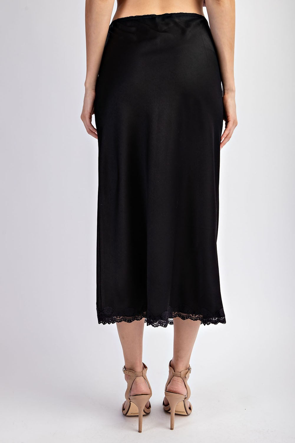 Satin Lace Midi Skirt