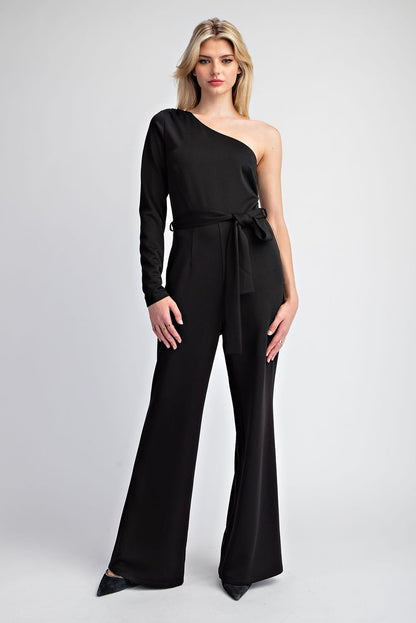 One Shoulder Waist Tie Jumpsuit