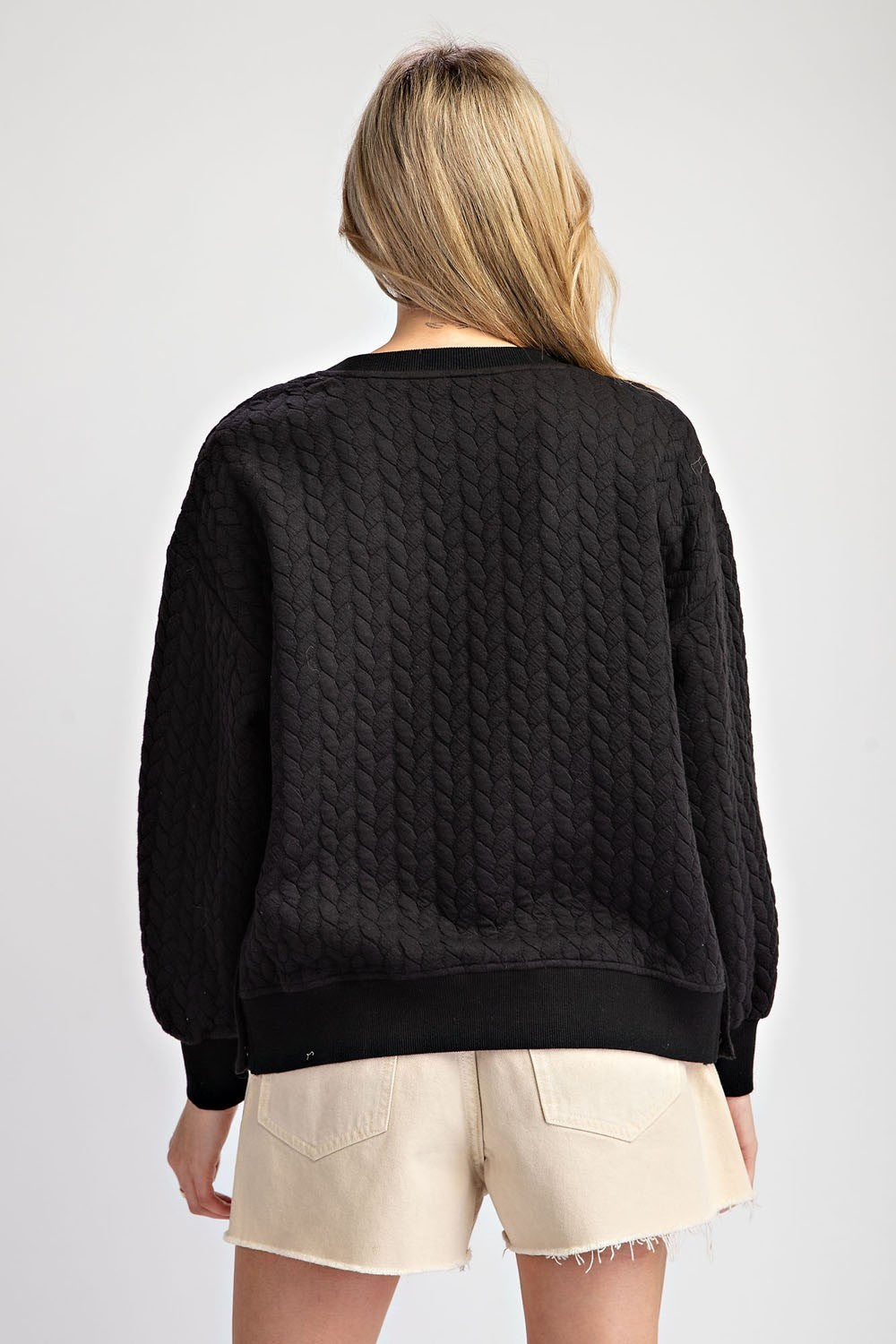 Textured Long Sleeve Button Top