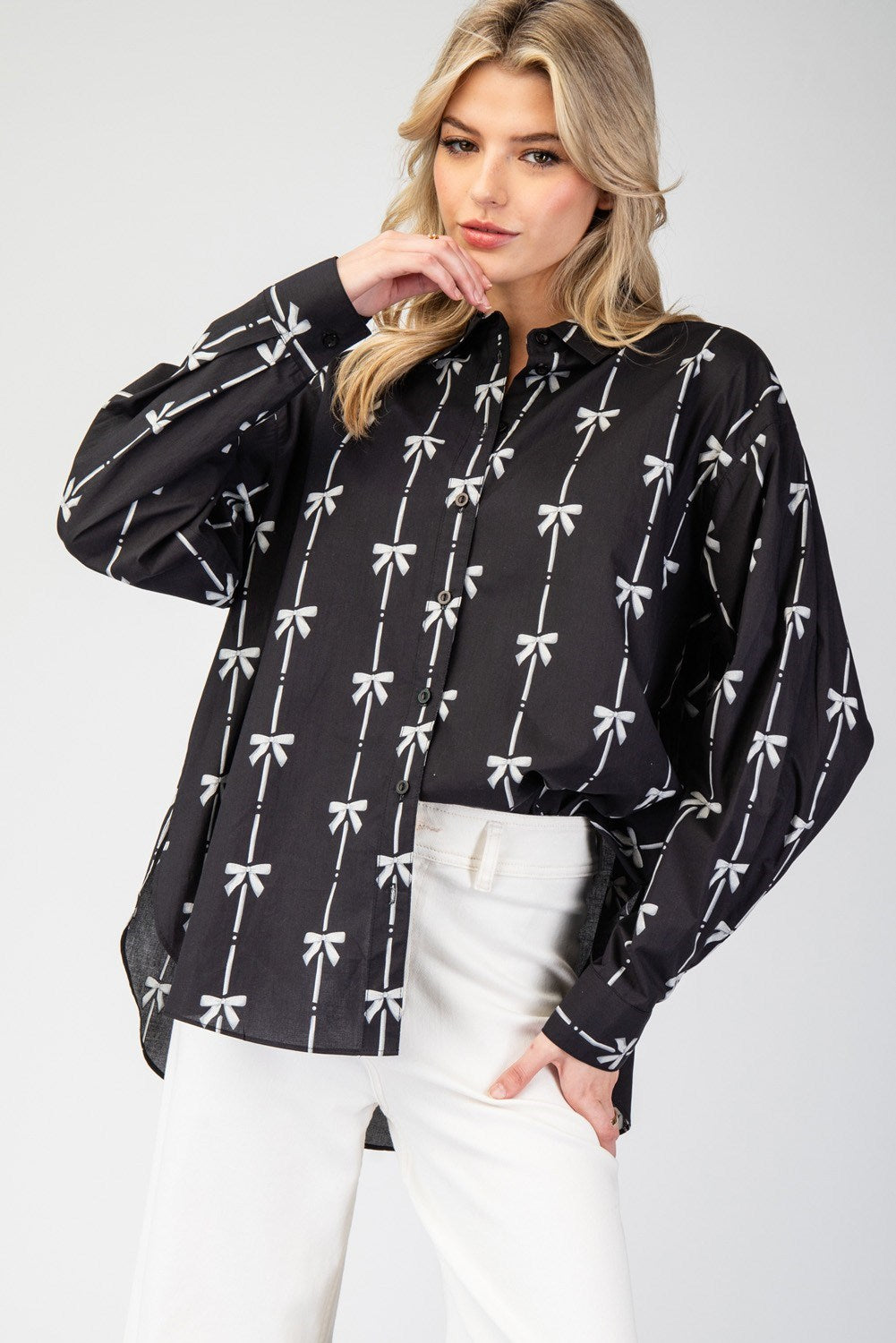 Ribbon Long Sleeve Blouse Top