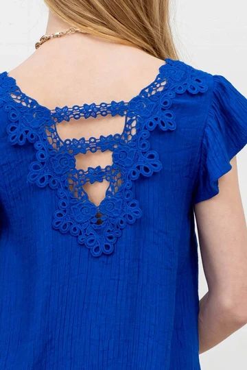 Eyelet Open Back Blouse