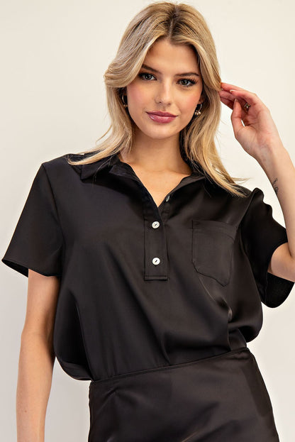 Satin Short Sleeve Blouse Top