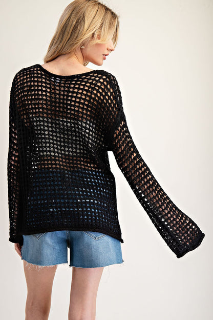 Crochet Knit Long Sleeve Sweater