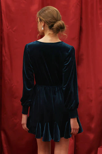 VELVET GODET MINI DRESS