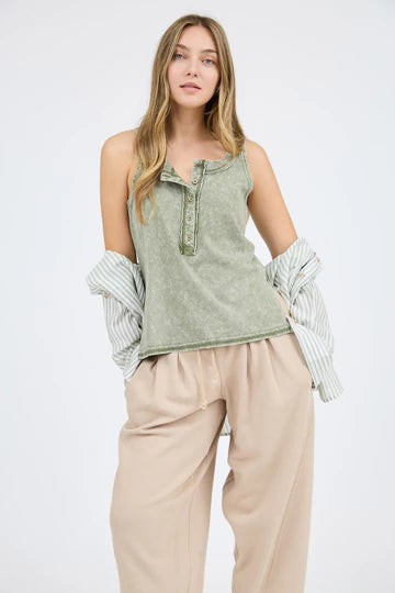 WASHED HENLEY SLEEVELESS TOP