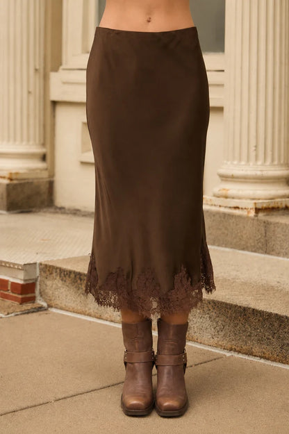 SATIN LACE HEM SKIRT