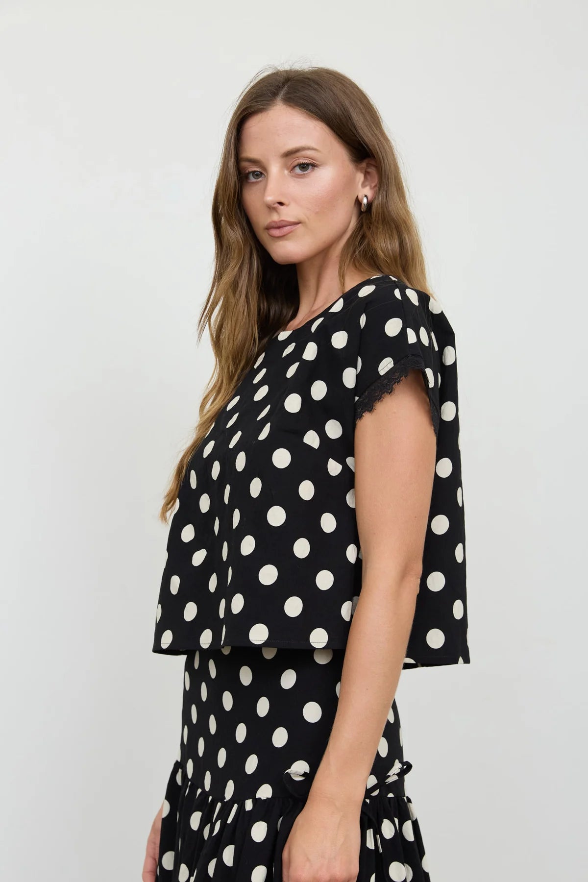 LACED POLKA DOT TOP