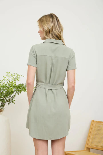 BUTTON BELTED MINI DRESS