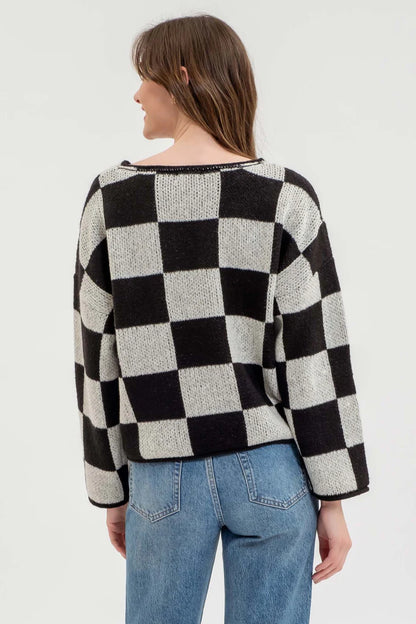 Checkered Knit Sweater