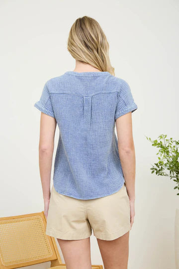 HENLEY CHAMBRAY TOP