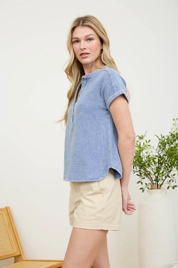 HENLEY CHAMBRAY TOP