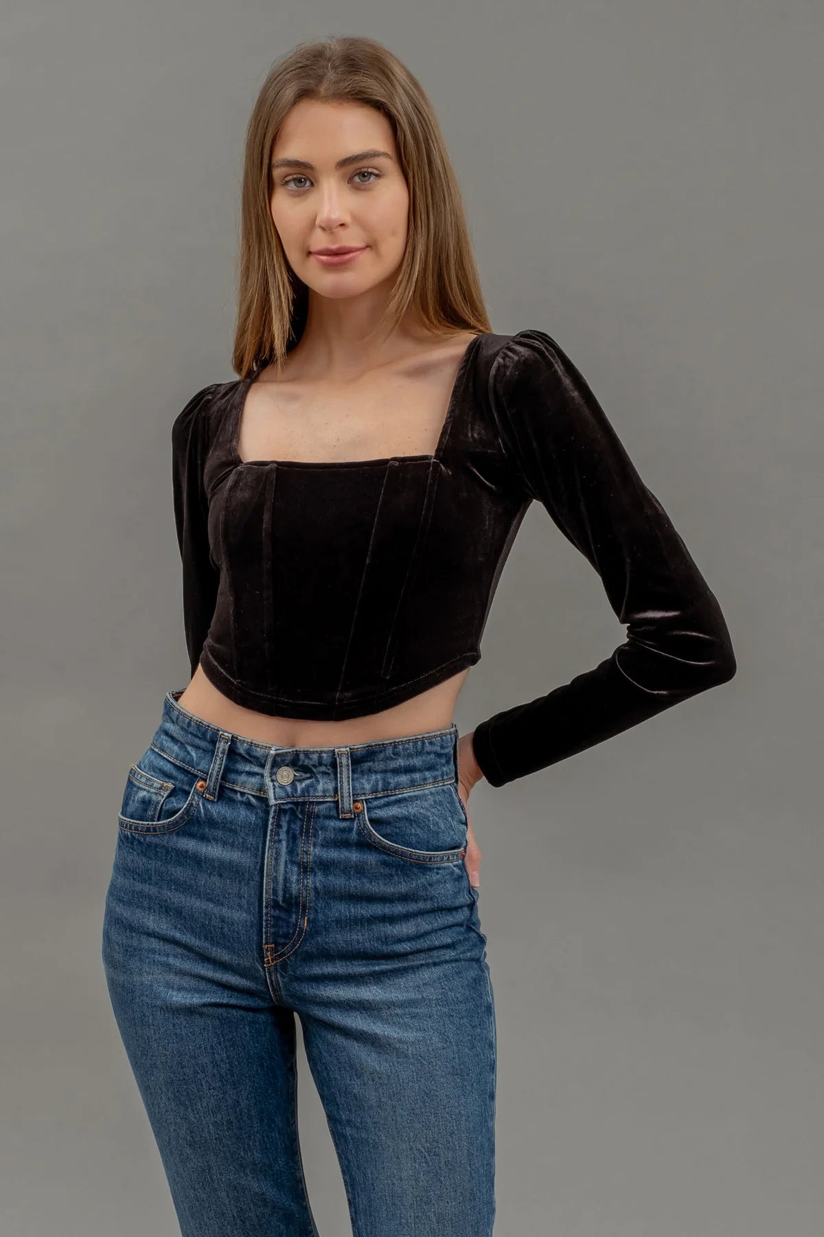 Velvet Square Neck Crop