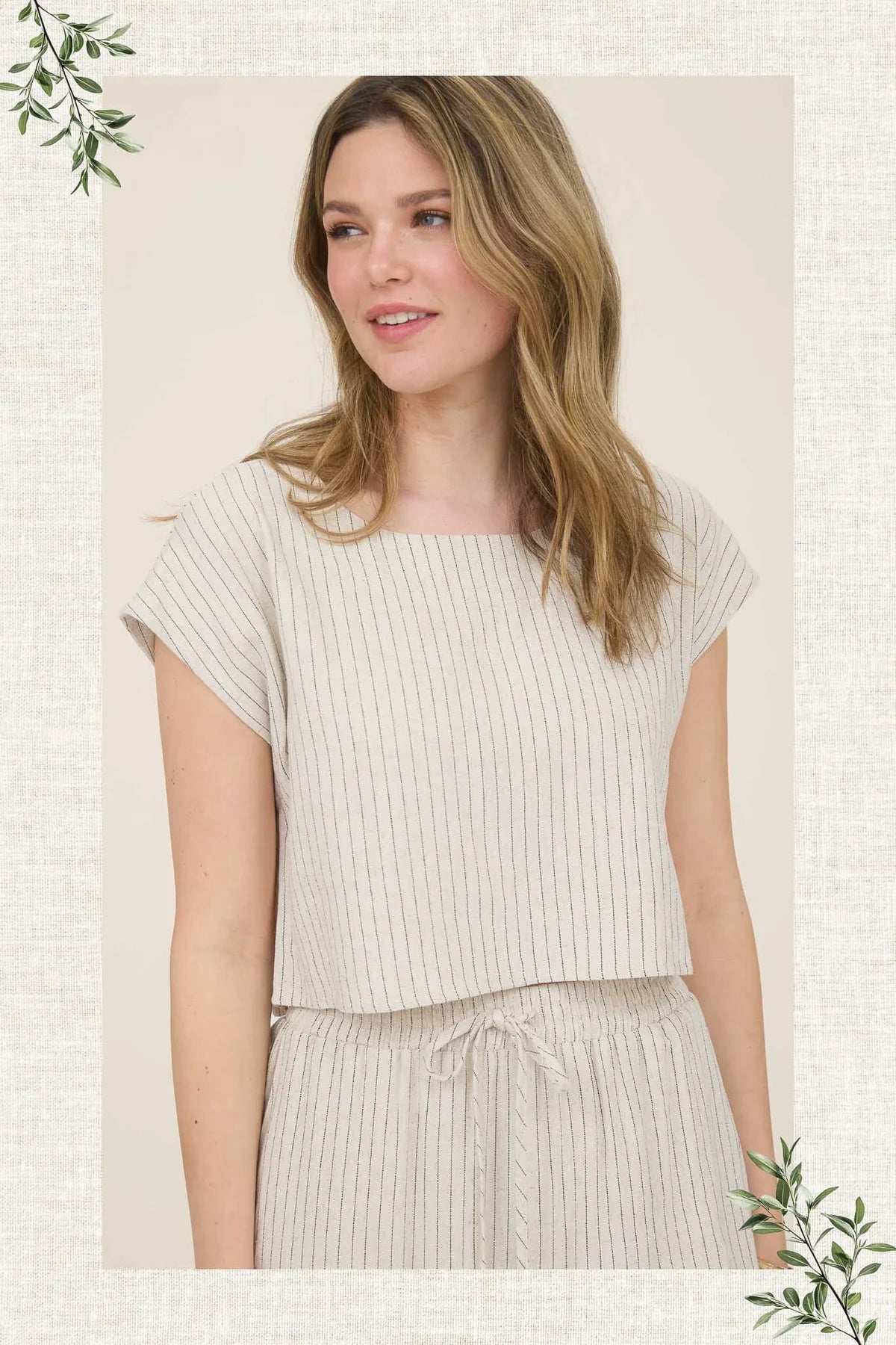 PINSTRIPE LINEN TOP