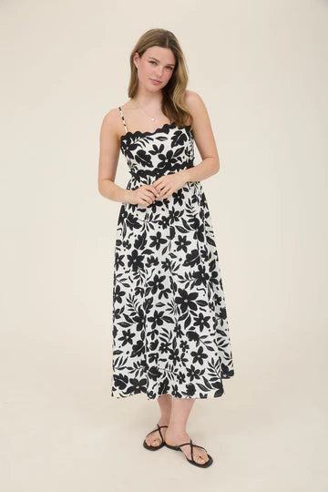 WAVY BACK TIE MIDI DRESS