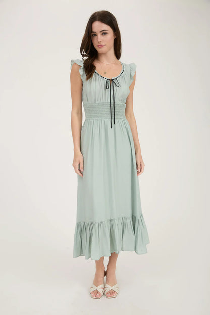 RIBBON TIE MIDI DRESS