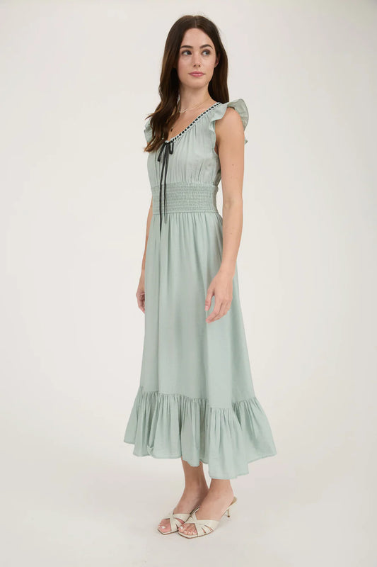 RIBBON TIE MIDI DRESS
