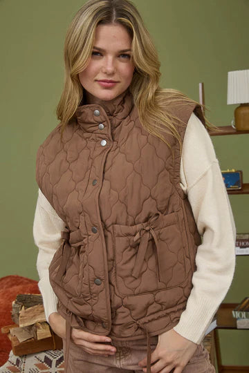 TIE QUILTED PUFFER VEST
