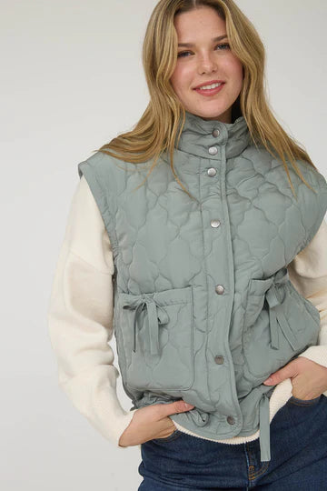 TIE QUILTED PUFFER VEST