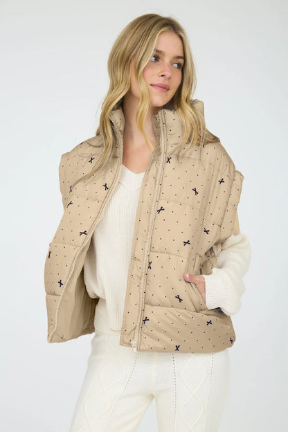 Polka Dot Bow Puffer Vest