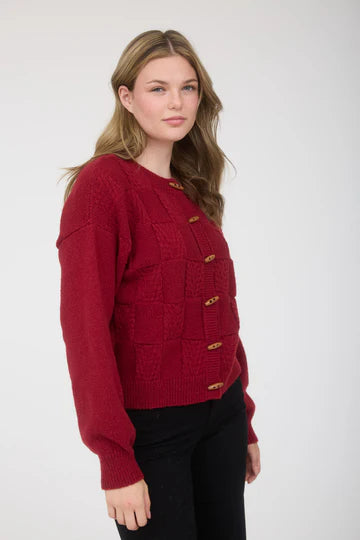 CHECKERED TOGGLE CARDIGAN