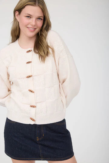 CHECKERED TOGGLE CARDIGAN