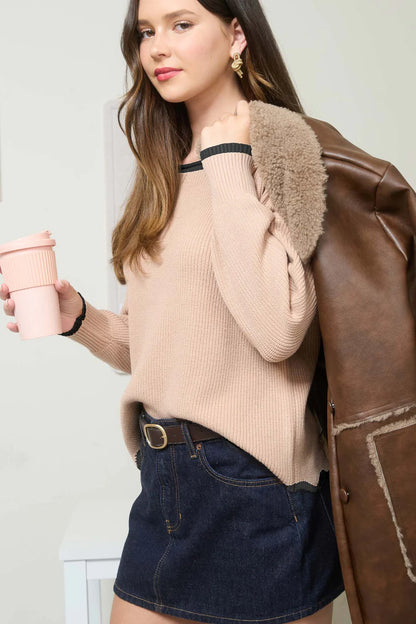 SCALLOP TRIM SWEATER