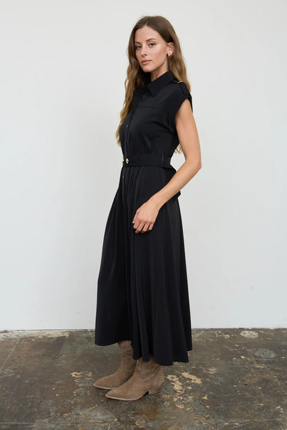 COLLARED BELTED MIDI
